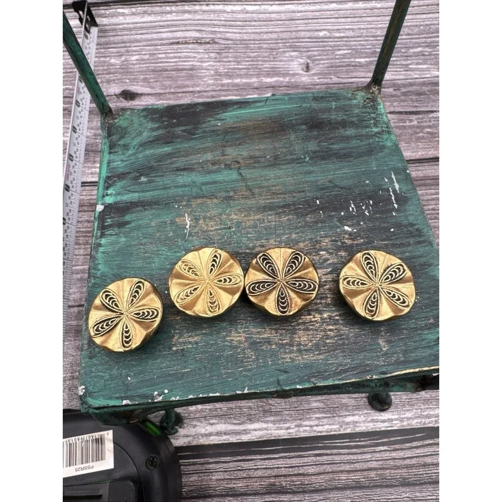 Vintage 1930's Metal Brass Colored Floral Art Deco Buttons Lot Of 4 EUC Sewing